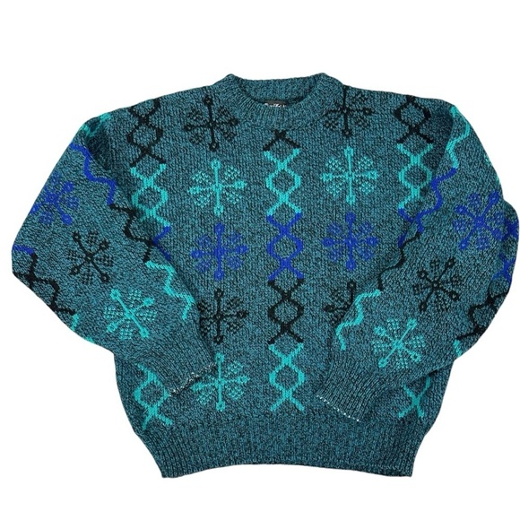 Vintage 70s Royal Knight Chunky Knit Grandpa Crewneck Sweater USA Men’s XL Blue - Picture 3 of 10